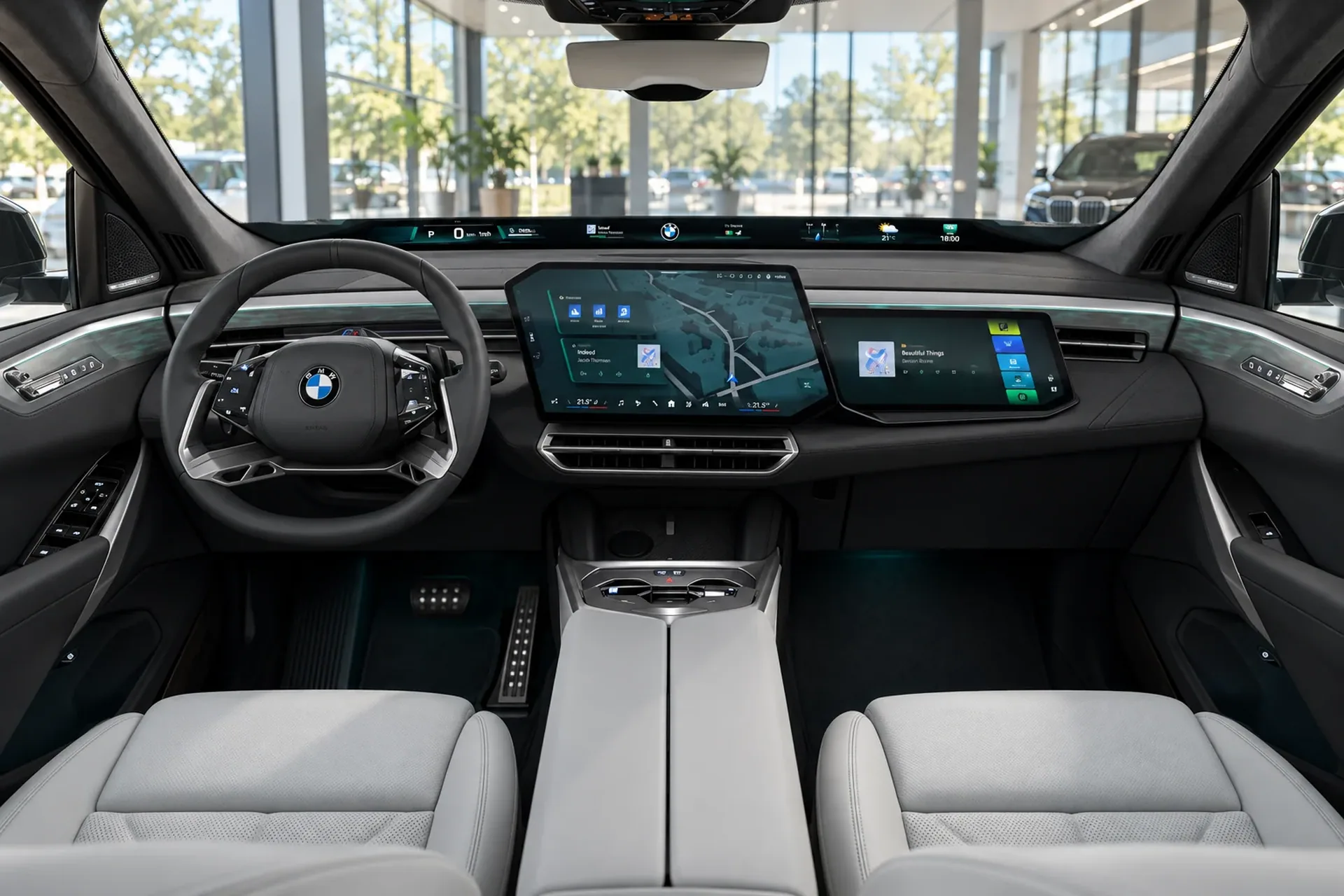 Салон BMW X5 G65: Panoramic Vision, экран пассажира и светлая отделка