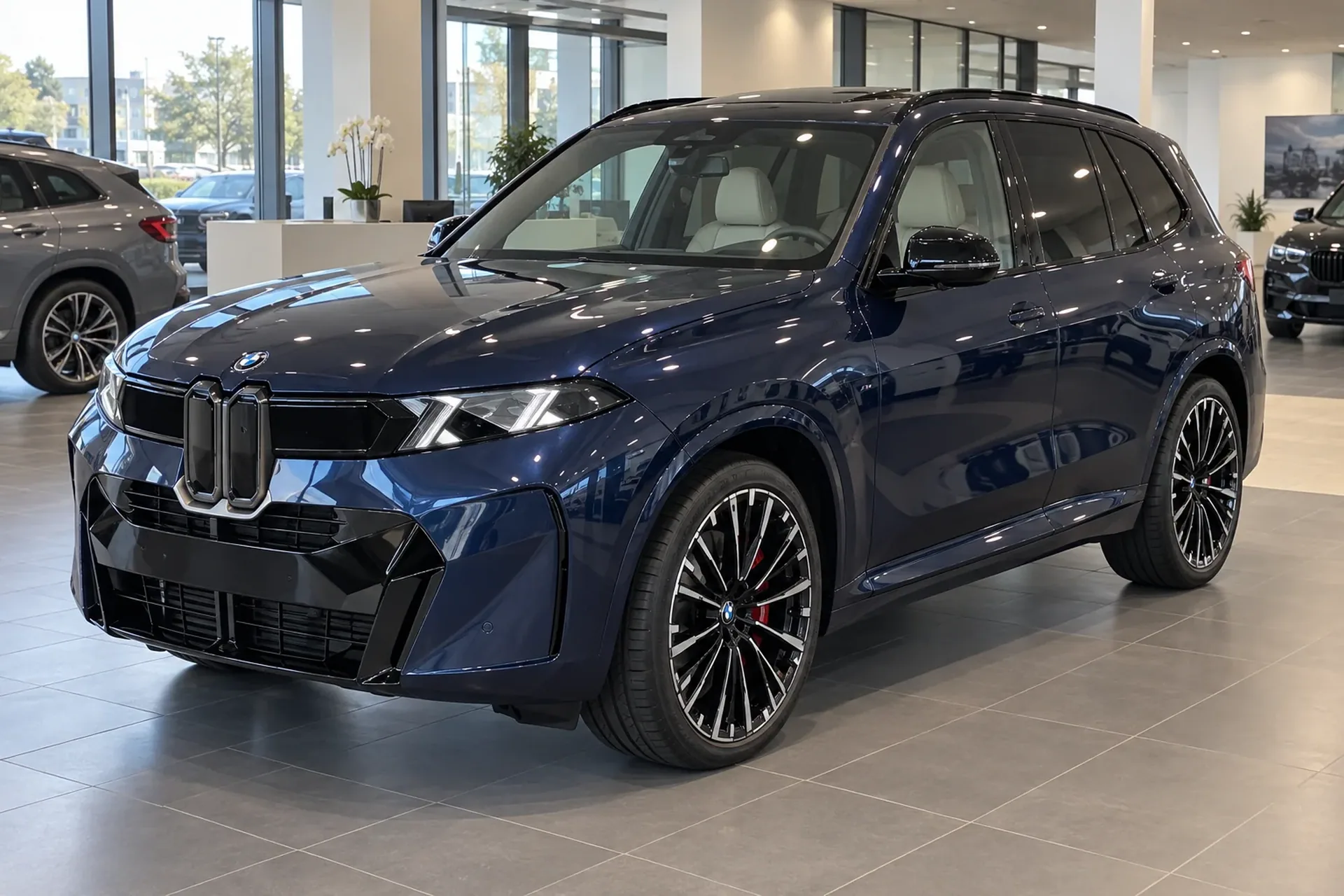 BMW X5 G65 Tanzanite Blue при обычном освещении автосалона