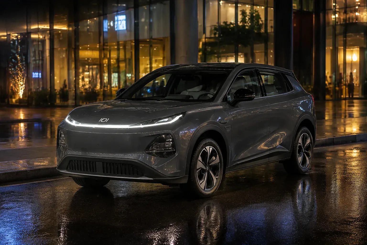 Changan Qiyuan Q05 ночью со светящейся оптикой