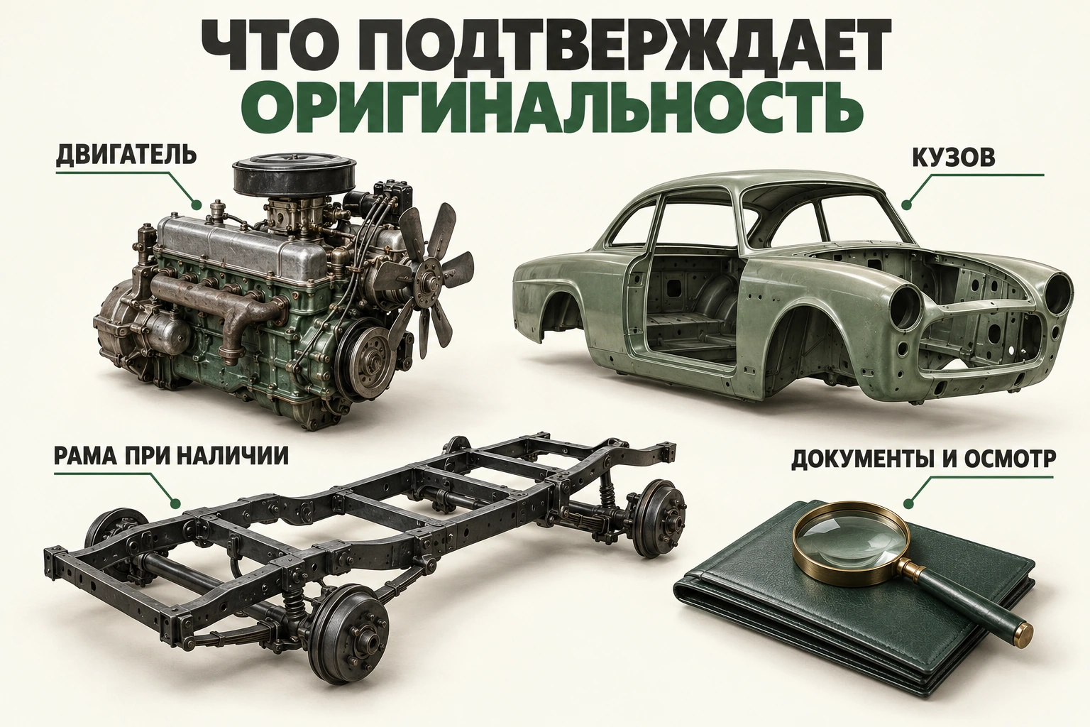 Что подтверждает оригинальность Что подтверждает оригинальность: двигатель, кузов, рама при наличии, документы и осмотр