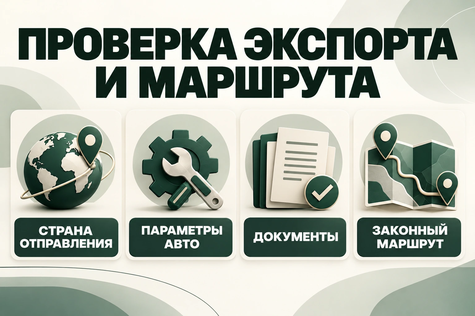Проверка экспорта и маршрута Проверка экспорта и маршрута: страна отправления, параметры авто, документы, законный маршрут