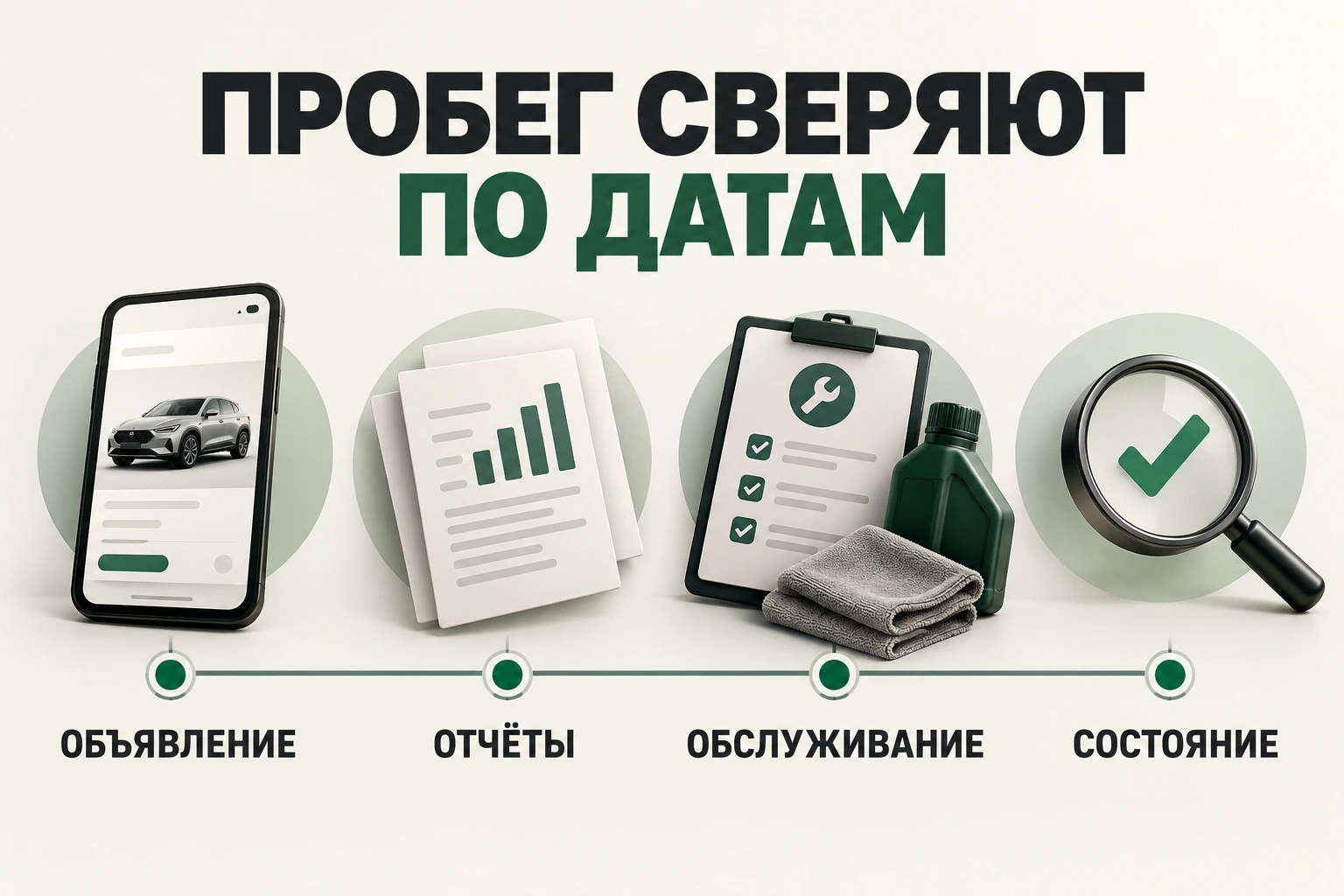 Пробег сверяют по датам: объявление, отчёты, обслуживание, состояние