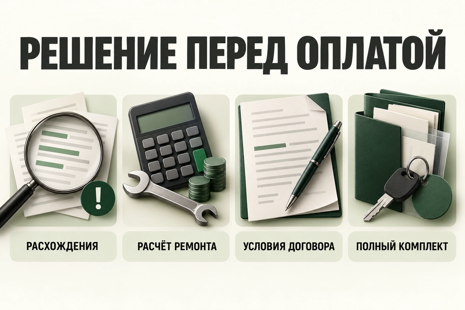 Решение перед оплатой: расхождения, расчёт ремонта, условия договора, полный комплект