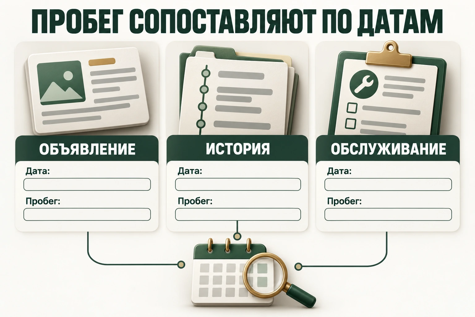 Сопоставление пробега в объявлении, истории и обслуживании