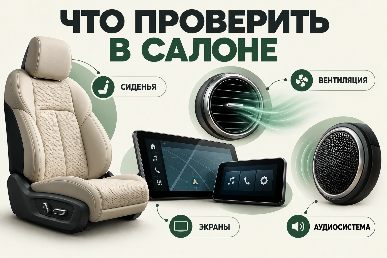 Что проверить в салоне: сиденья, вентиляция, экраны, аудиосистема