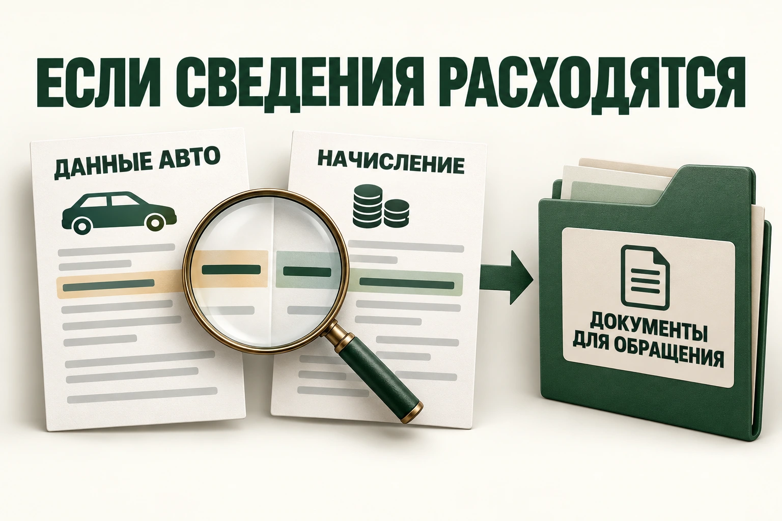 Перед обращением собирают документы и находят конкретное расхождение Сопоставление сведений автомобиля с начислением перед обращением
