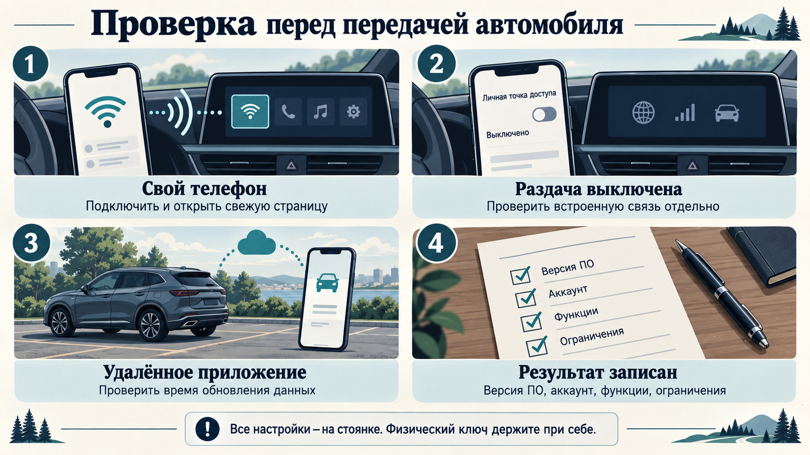Проверка подключений перед передачей автомобиля