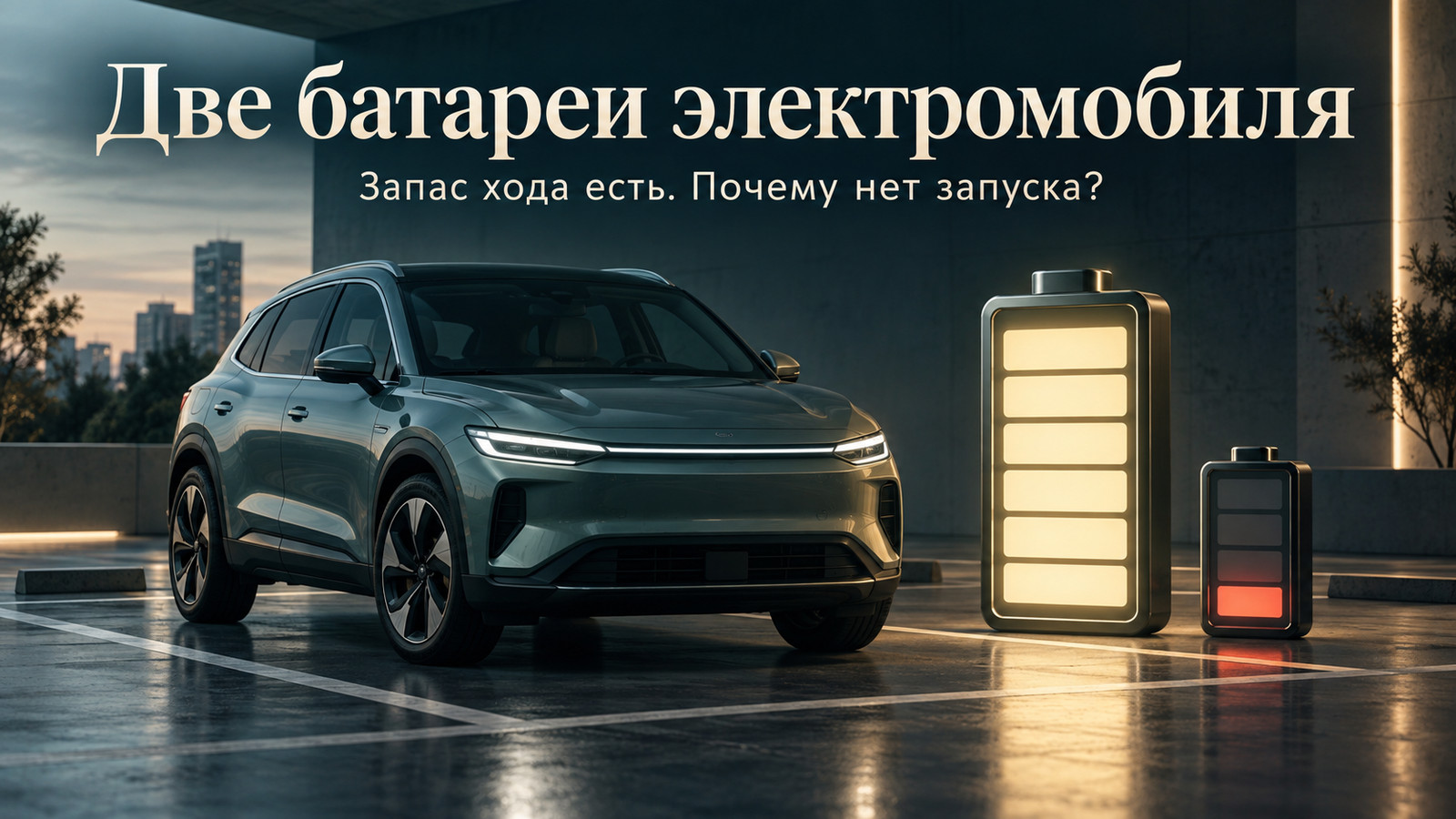 Концептуальная иллюстрация: тяговая и низковольтная батареи электромобиля